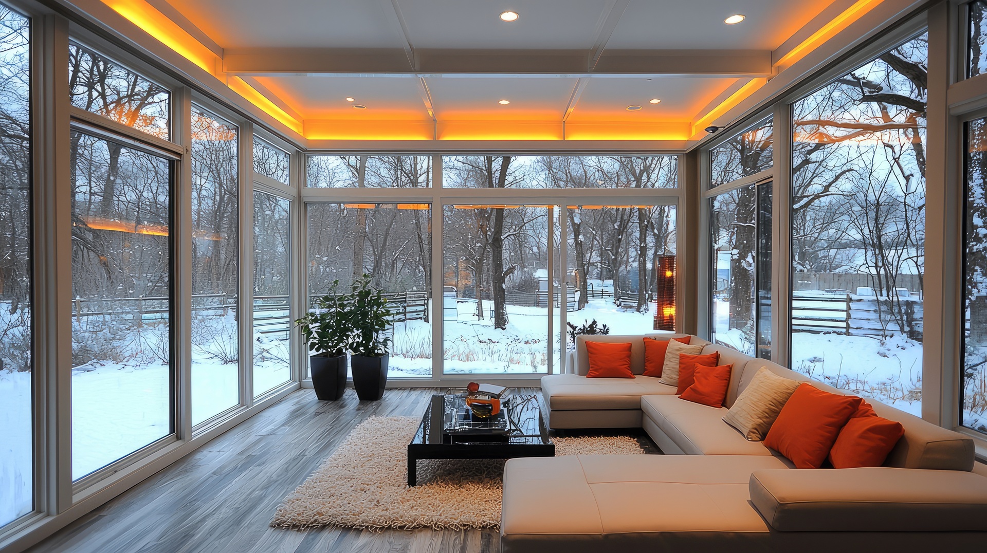 Moderner Wintergarten mit Blick in den Schnee | Doppelstegplatten günstig  