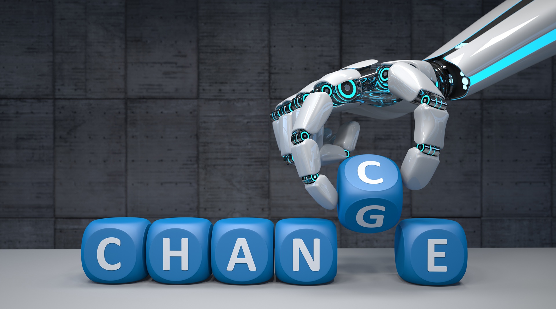 Roboterhand bewegt Change-Wuerfel | Predictive Maintenance